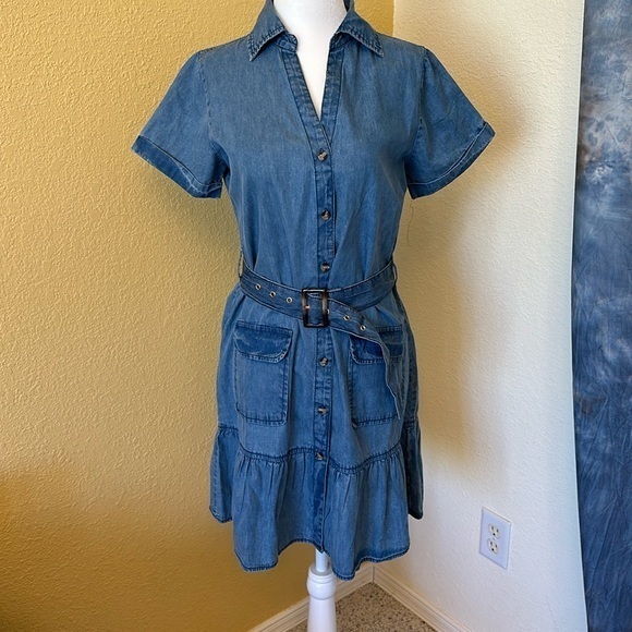 new glory Dresses & Skirts - NWT New Glory Belted blue cotton shift dress Sz S